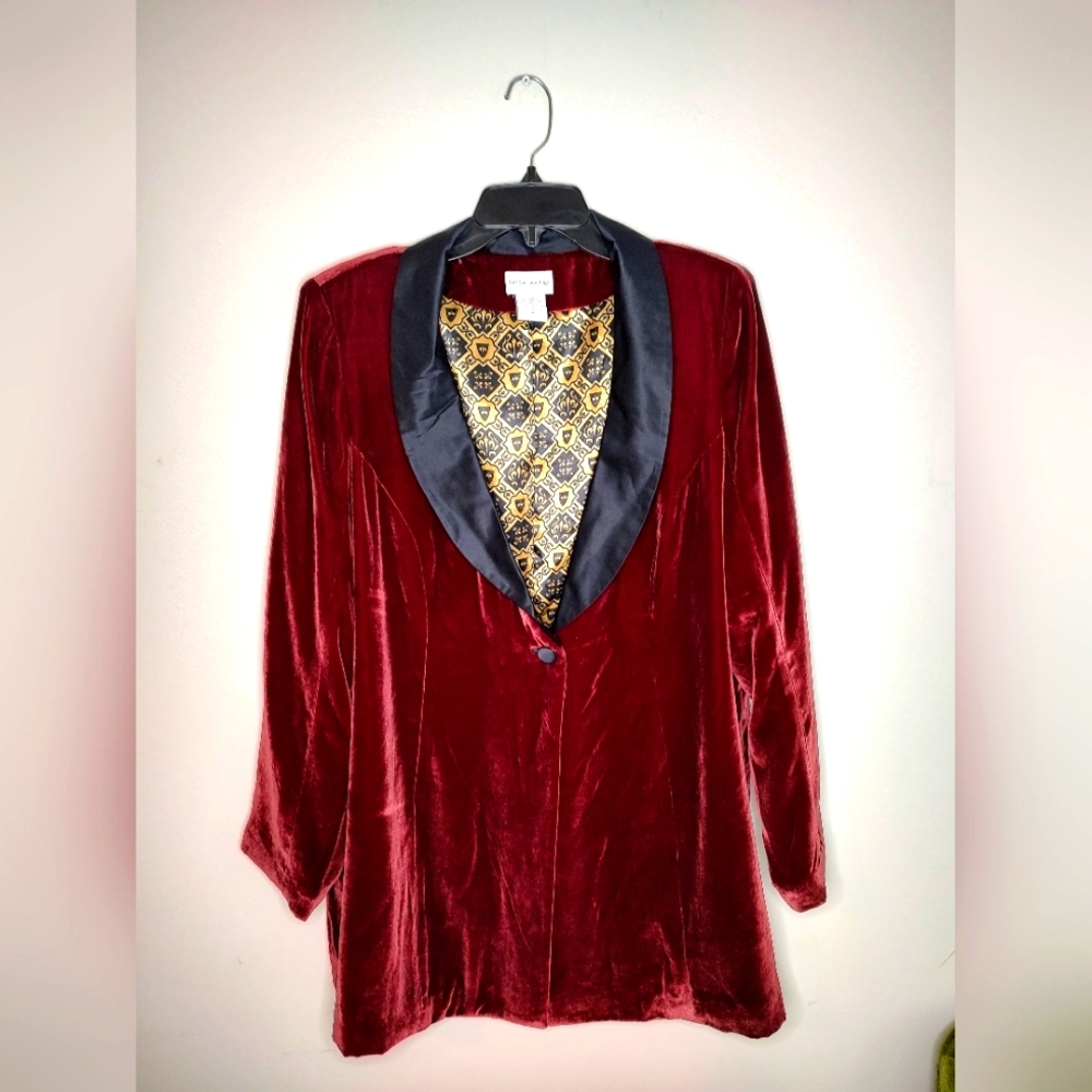 Soft Surroundings 1X Burgundy Silk Velvet Formal Blazer TALL